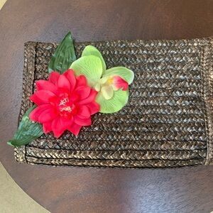 Woven Clutch with Floral Accent